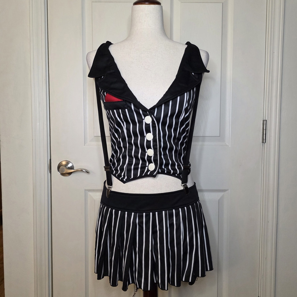 Leg Avenue Sexy Gangster Black & White Striped Top and Bottom Set - Size M